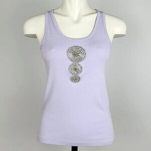 Tory Burch Women's Lavender Tank Top Beaded Circles Front 100% Cotton Size M